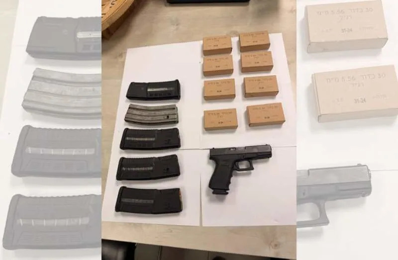Police officers seize illegal handgun, magazines, bullets, during a raid in Rahat, southern Israel, published April 16, 2026. (credit: ISRAEL POLICE)