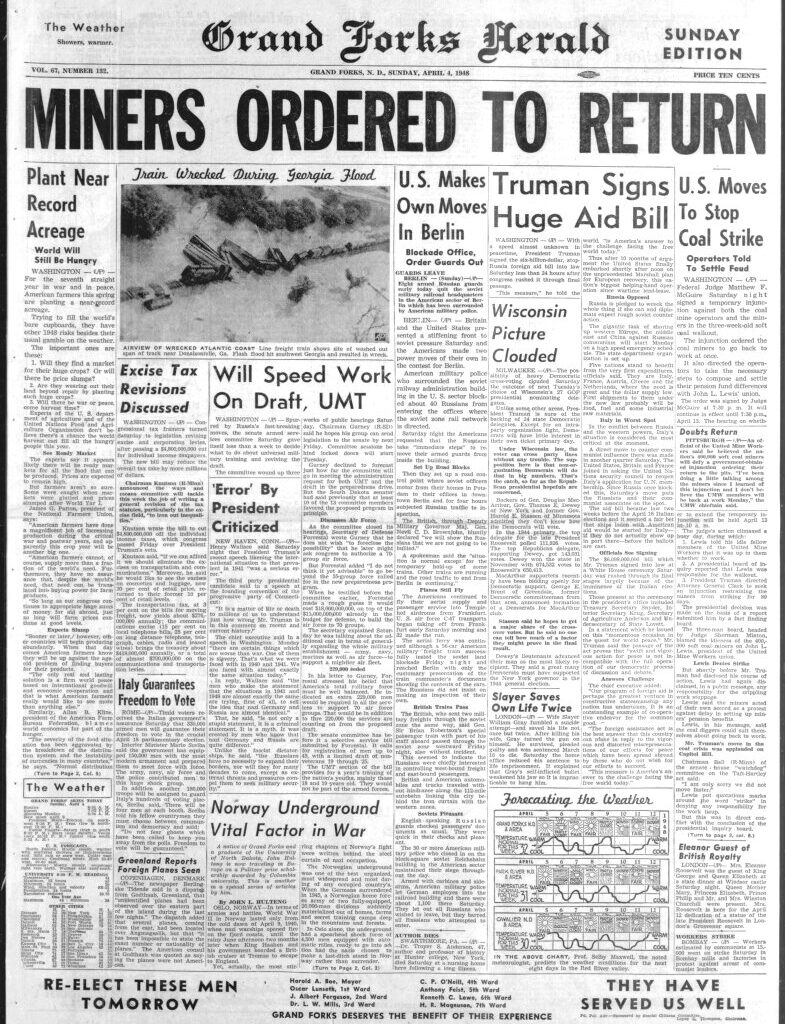 Today in History: April 4, 1948 - Norway underground vital factor in World War II - Grand Forks Herald