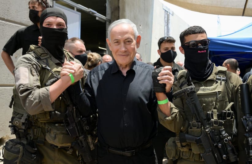Prime Minister Benjamin Netanyahu at Israel's northern border with Lebanon.