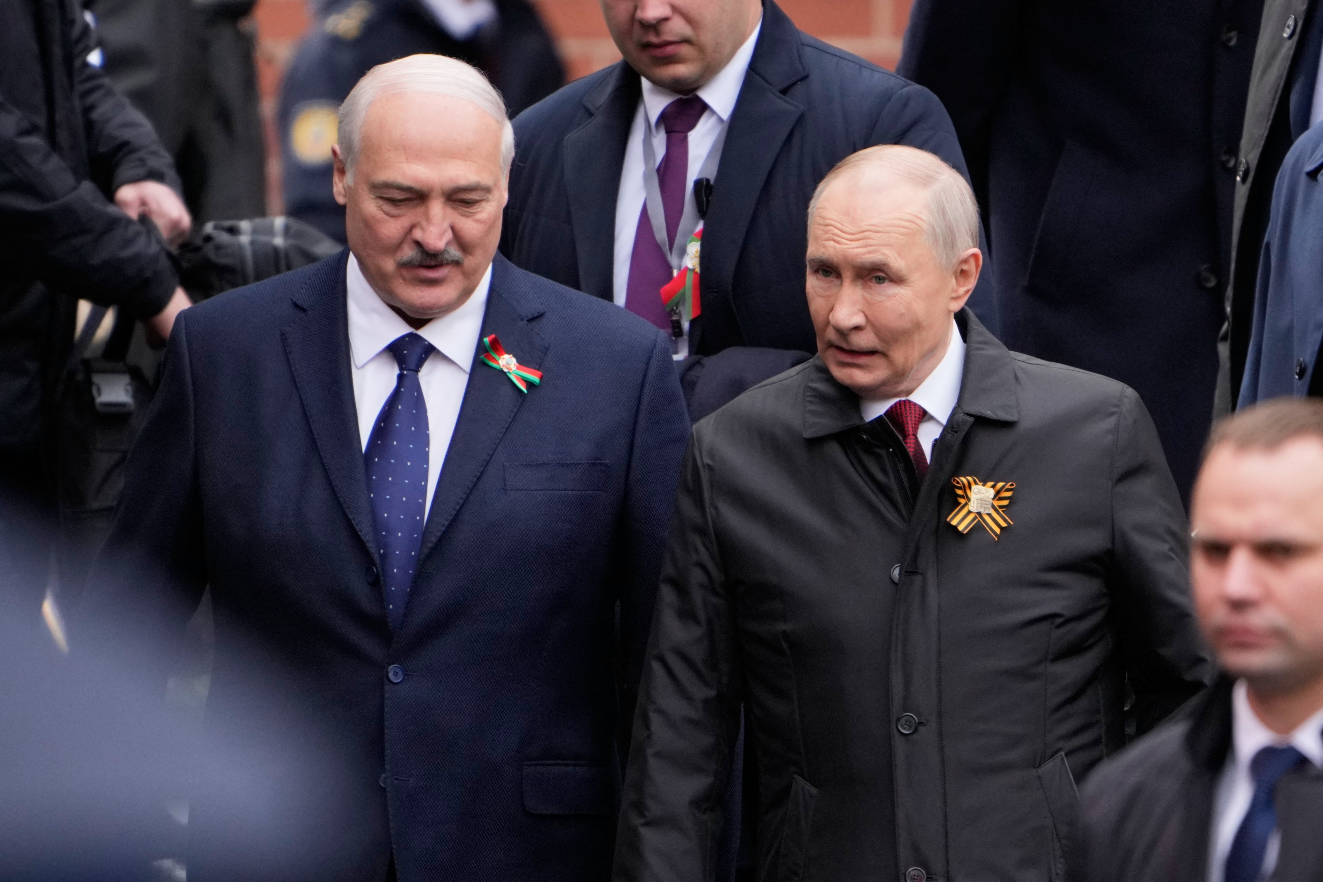 Russian president Vladimir Putin and Belarusian president Alexander Lukashenko attend the Victory Day military parade at Red Square in central Moscow