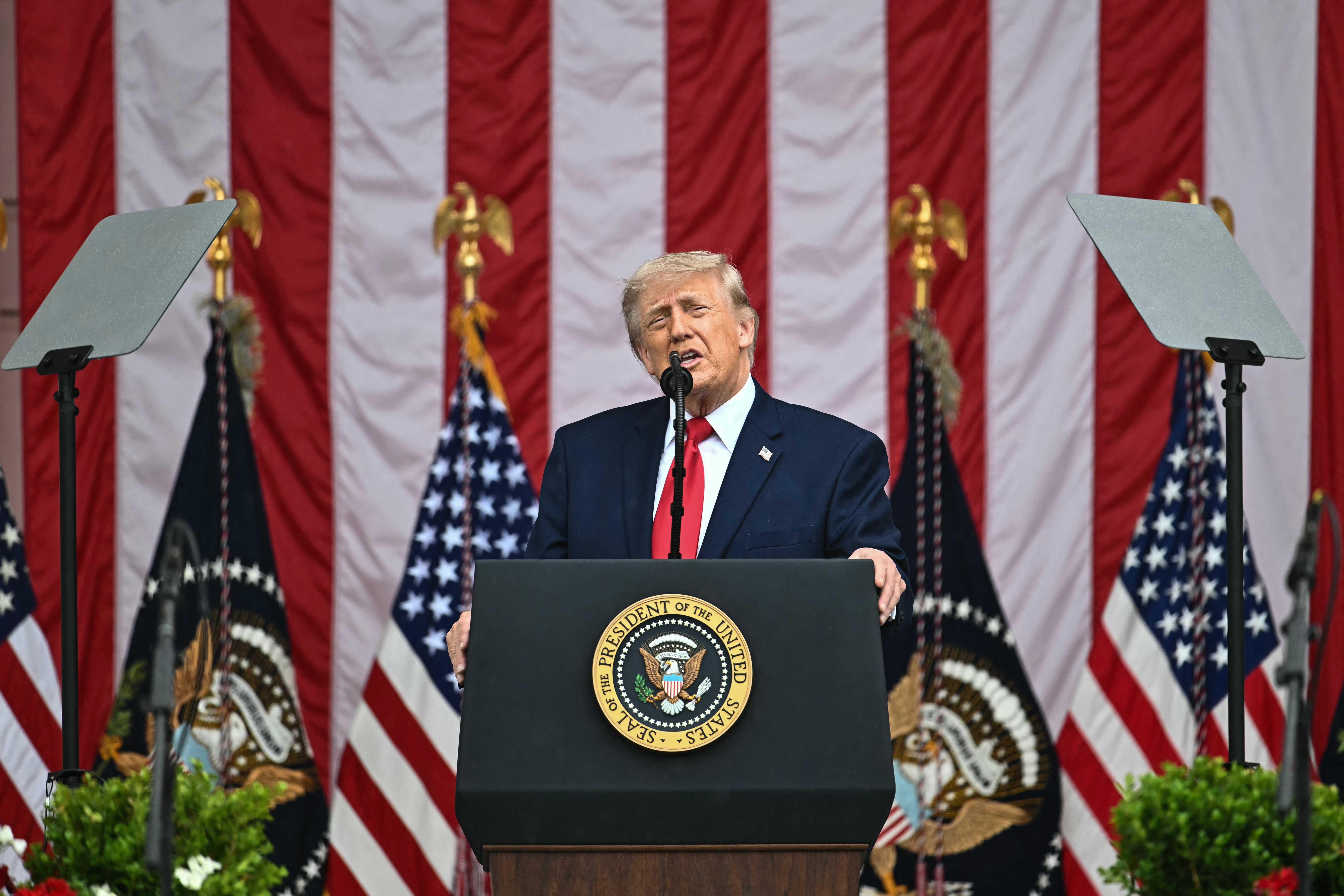 Trump spoke briefly about the ongoing war with Iran on Monday at the Memorial Day event in Arlington