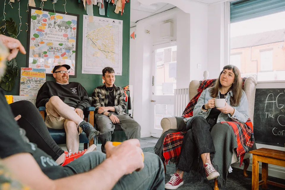 A group of people talking