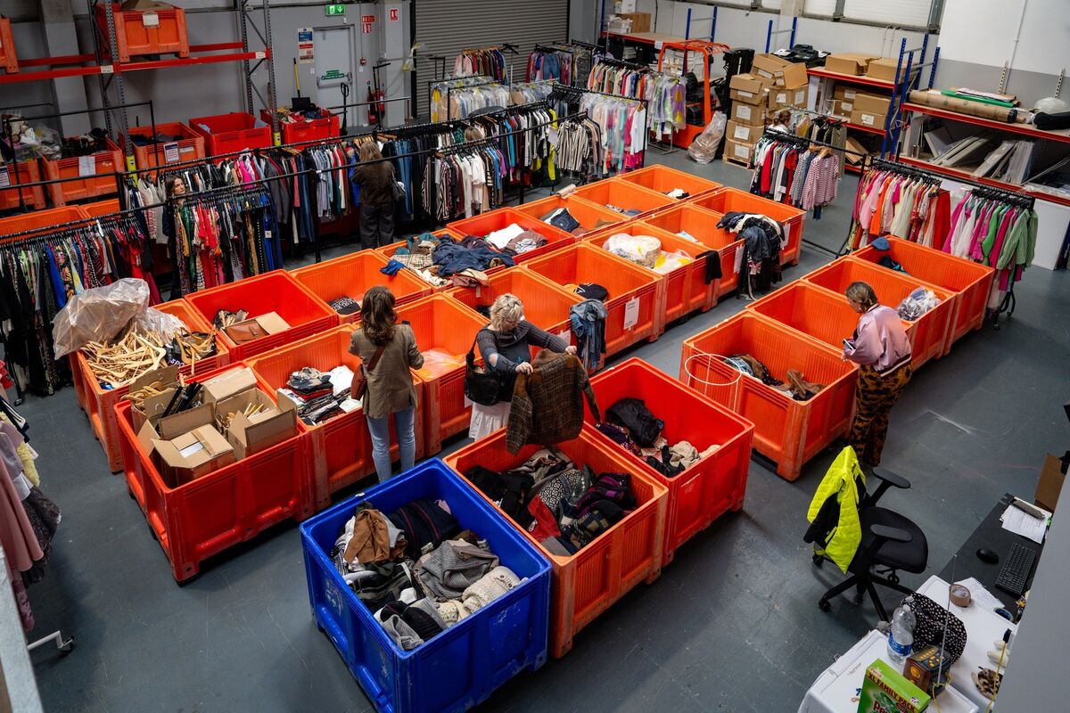 The sorting facilities in Vision Ireland’s Naas warehouse, where a team of five carefully clean and label each item