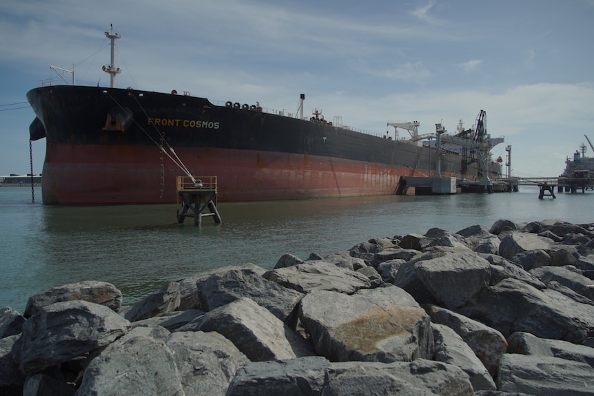 A large ship pictured in Port of Brisbane.