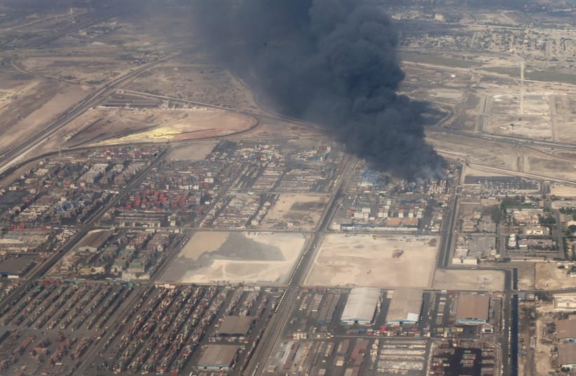 A general view of smoke following an explosion at the Shahid Rajaee port in Bandar Abbas, Iran, April 27, 2025.