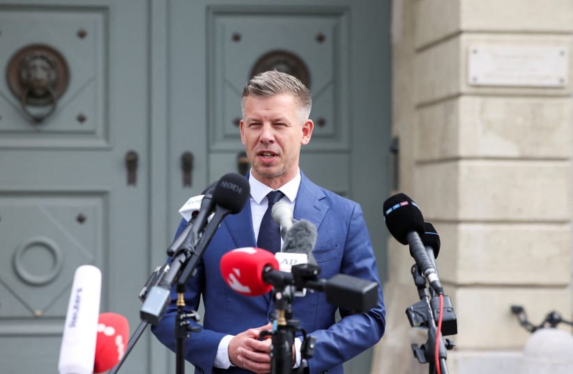HUNGARIAN ELECTION winner Peter Magyar, leader of the opposition Tisza Party, speaks to the media in Budapest.
