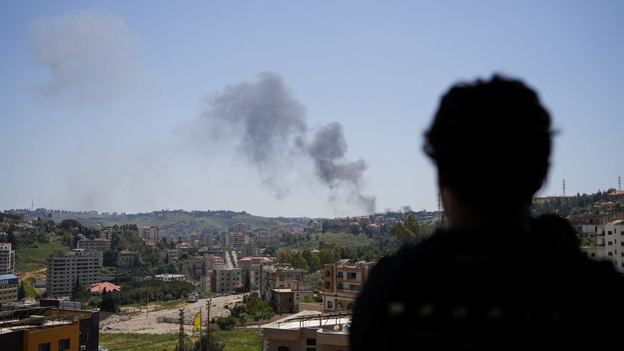 Smoke rises following an Israeli strike in Kfar Tebnit, Lebanon, May 11, 2026. 