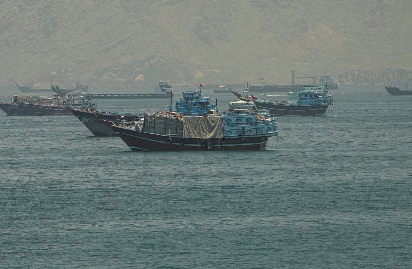 Vessels anchored at the Strait of Hormuz, as seen from Musandam, Oman, May 25, 2026.