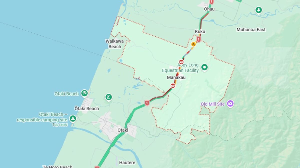 State Highway 1 near Manakau, Horowhenua closed by three-vehicle crash, three injured, one critical