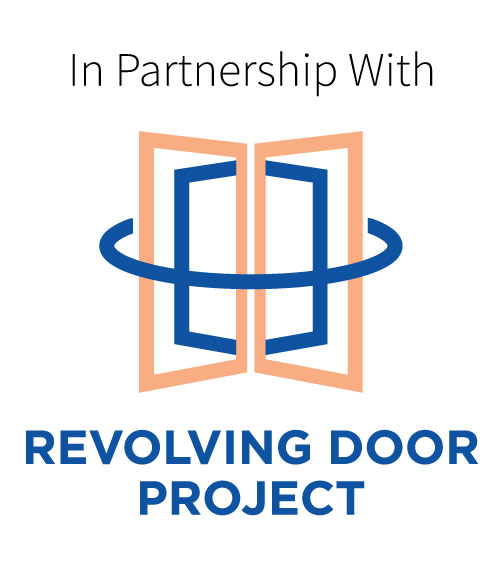 The logo of the Revolving Door Project: a revolving door
