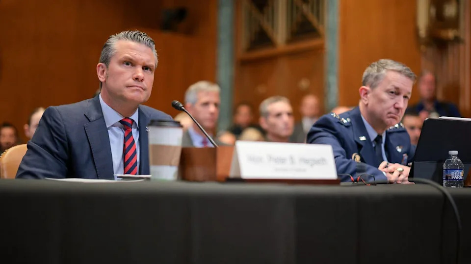 <div>WASHINGTON, DC - MAY 12: U.S. Secretary of War Pete Hegseth (L) and Chairman of the Joint Chiefs of Staff Gen. Dan Caine appear before the Senate Appropriations Committee during a hearing on the FY2027 budget request in the Dirksen Senate Office Building on Capitol Hill on May 12, 2026 in Washington, DC. The Trump administration is asking for an unprecedented $1.5 trillion for the Pentagon, an increase of 50-percent over last year's budget. (Photo by Chip Somodevilla/Getty Images)</div>