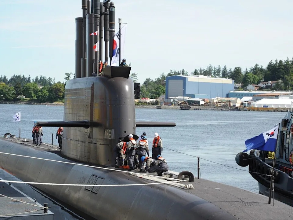The South Korean submarine Dosan Ahn Chang-ho arrives at CFB Esquimalt in Victoria on Saturday. It is one of South Korea’s KSS-III-class submarines.
