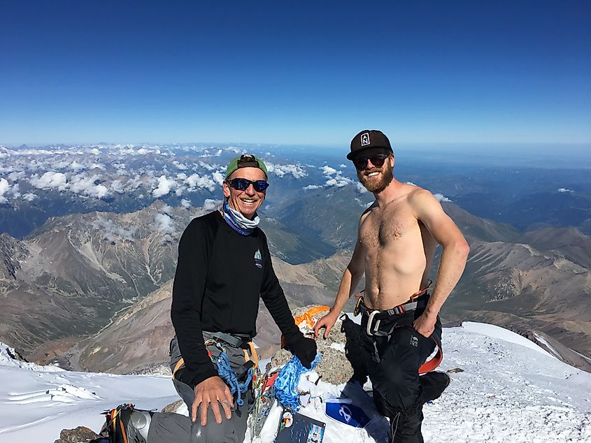 Climbers atop Mount Elbrus, the highest peak in Europe.