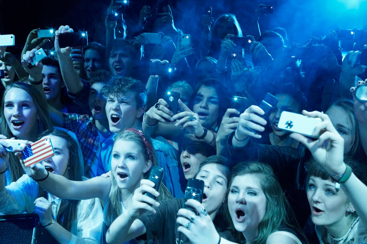 A large crowd of enthusiastic concert attendees.