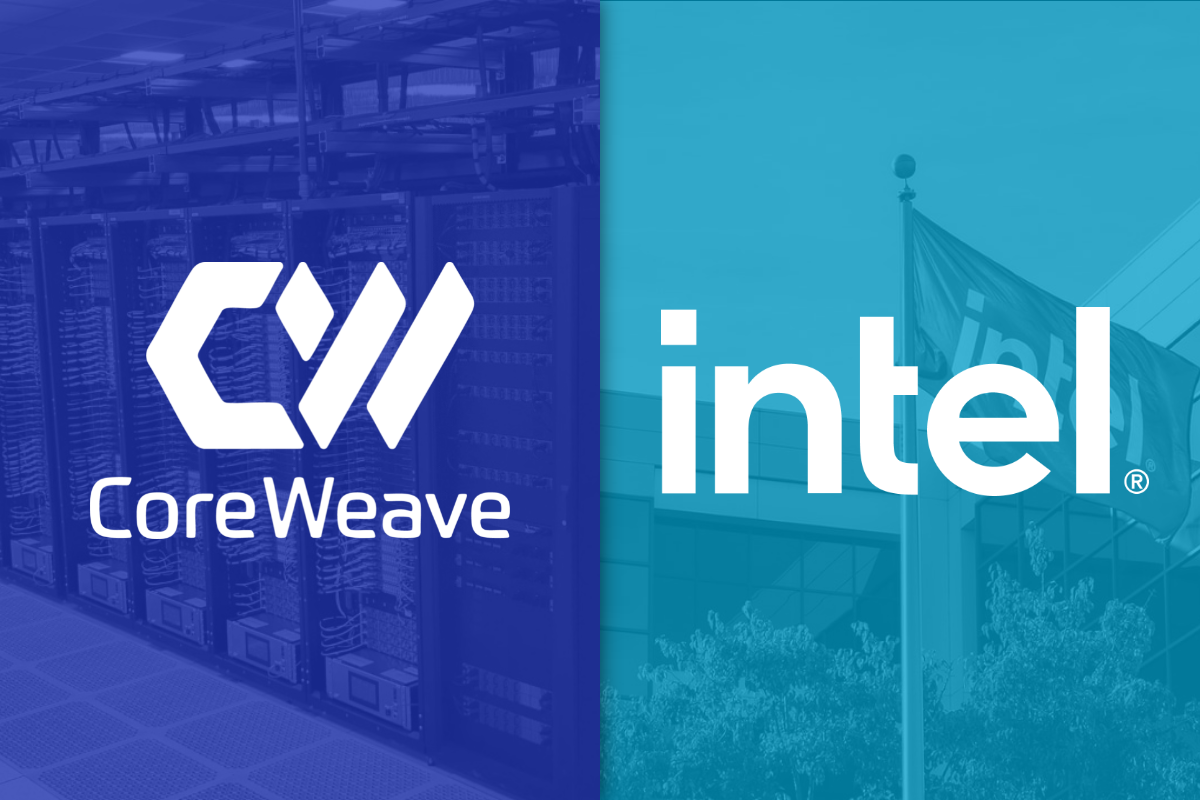 Intel and CoreWeave logos.
