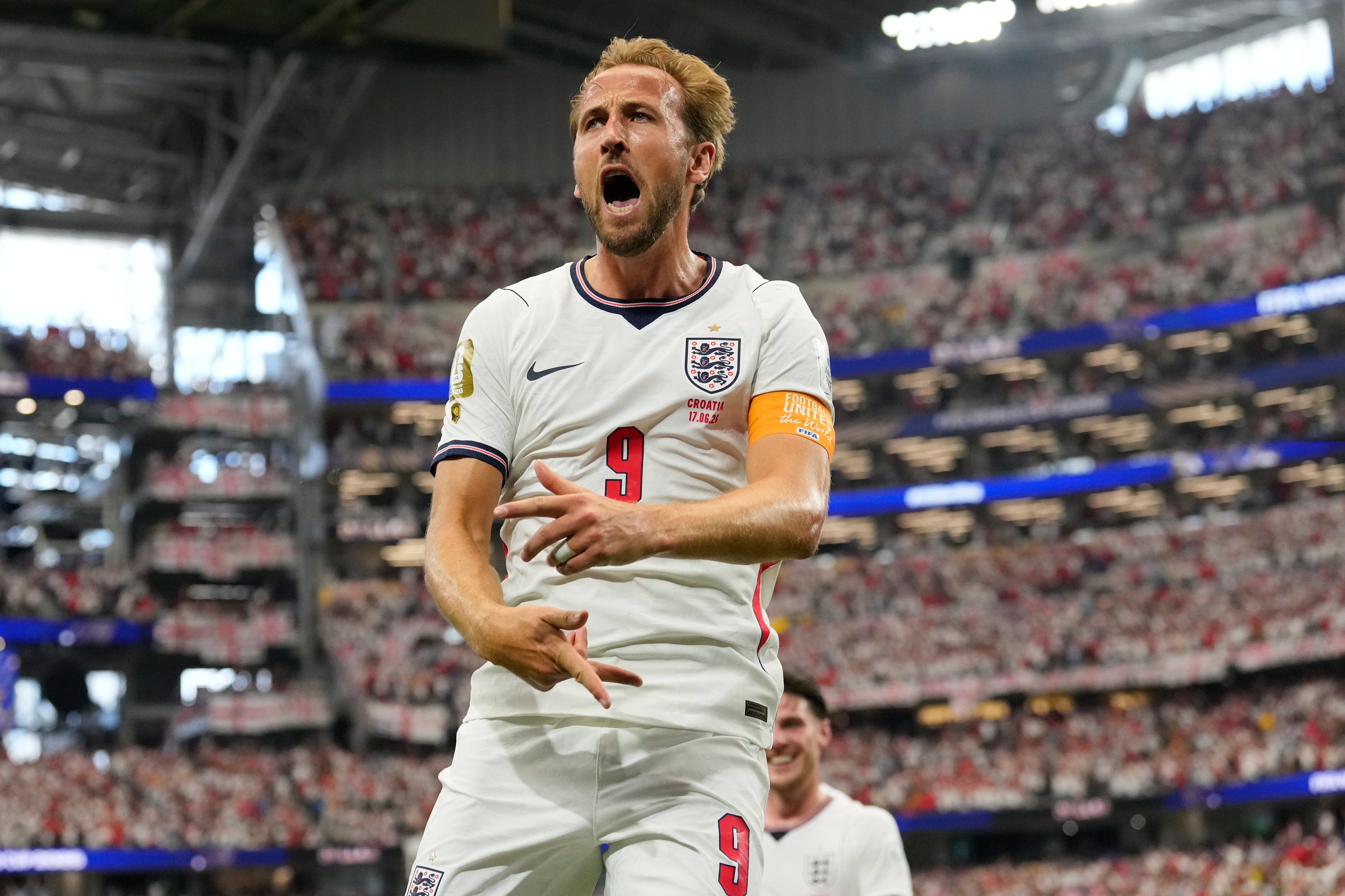 England captain Harry Kane celebrates a goal