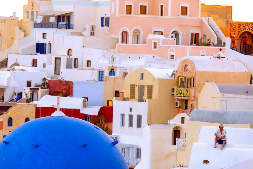 Brightly coloured buildings in Santorini.