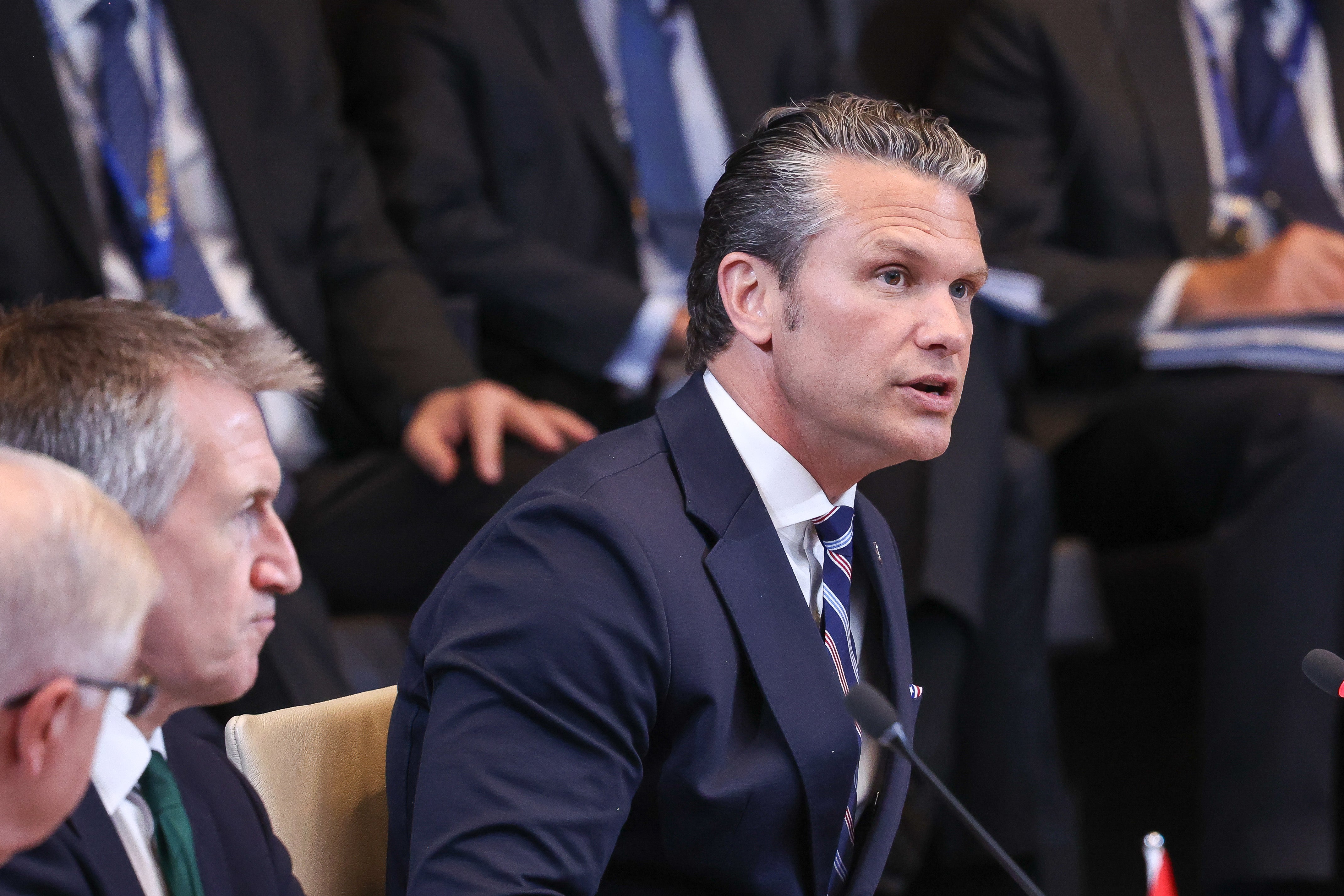 US secretary of defence Pete Hegseth addresses the North Atlantic Council meeting of defense ministers at Nato headquarters in Brussels
