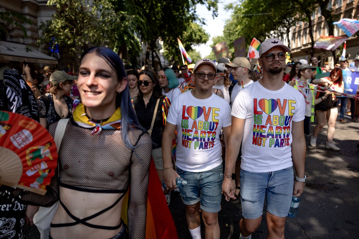 Tens of thousands brave record heatwave to celebrate Budapest Pride after Viktor Orbán’s ousting