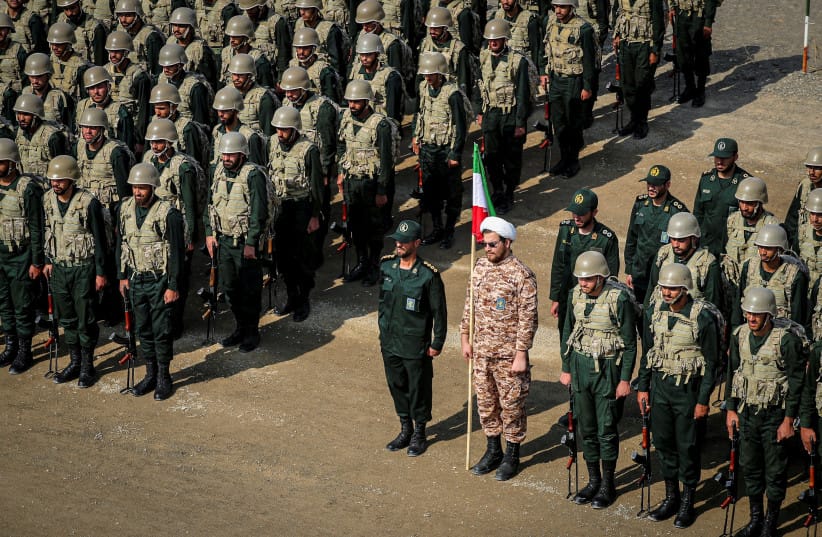 Members of the Islamic Revolutionary Guard Corps (IRGC) attend an IRGC ground forces military drill in the Aras area, East Azerbaijan province, Iran, October 17, 2022.