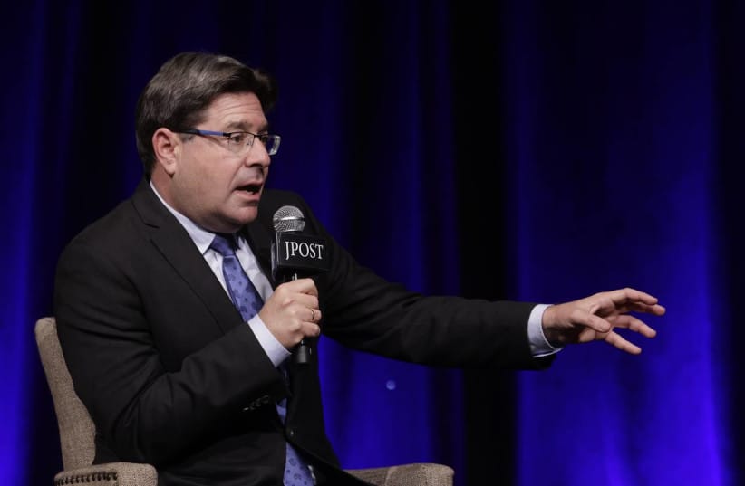 Israeli Innovation, Science, and Technology Minister Ofir Akunis is seen speaking to Maayan Hoffman at The Jerusalem Post Annual Conference, on June 5, 2023.