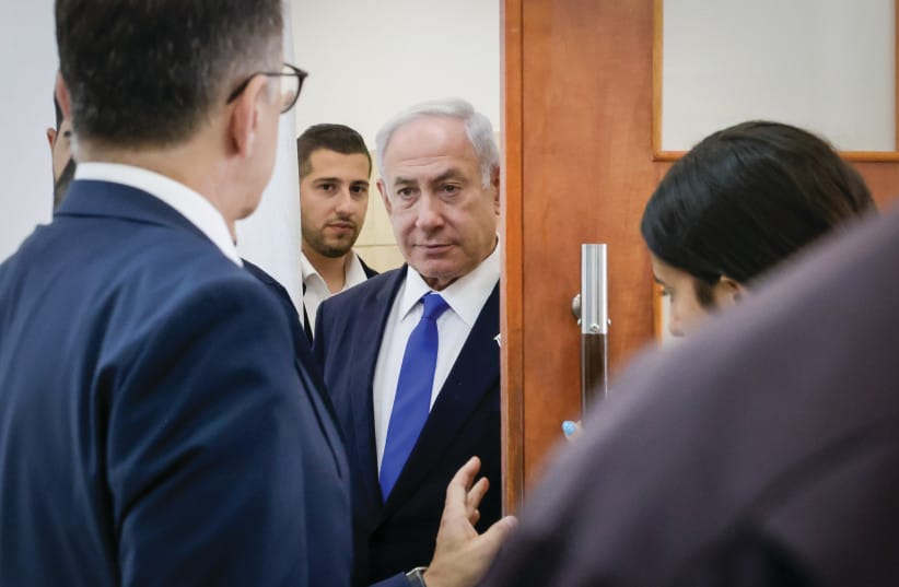 PRIME MINISTER Benjamin Netanyahu arrives at the Jerusalem District Court to hear testimony of businessman Arnon Milchan in the Case 1000 corruption trial, this week.
