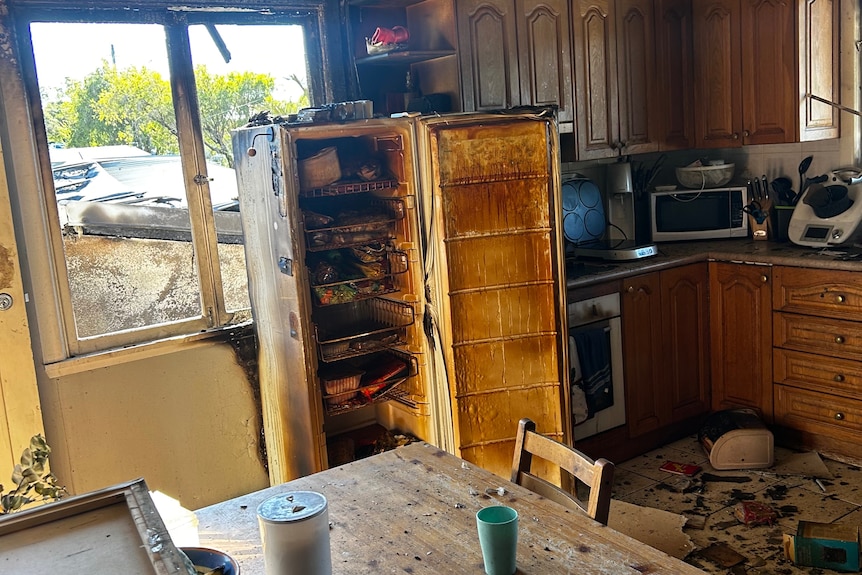 A fire-damaged home interior