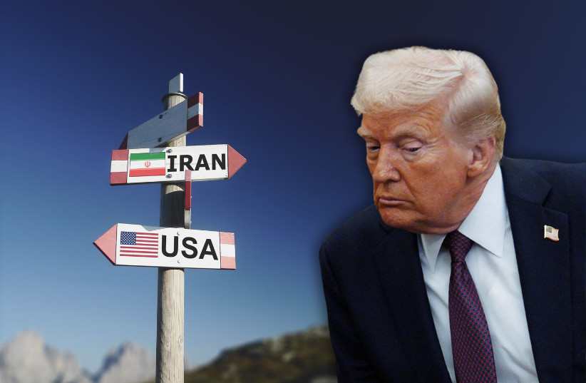 US President Donald Trump seen over an illustrative image of American-Iranian ties (illustrative)