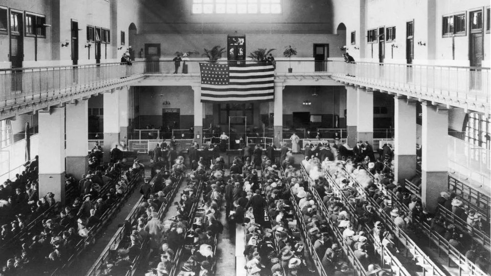 A general view of the Great Hall at Ellis Island, New York circa 1880. - Fotosearch/Getty Images