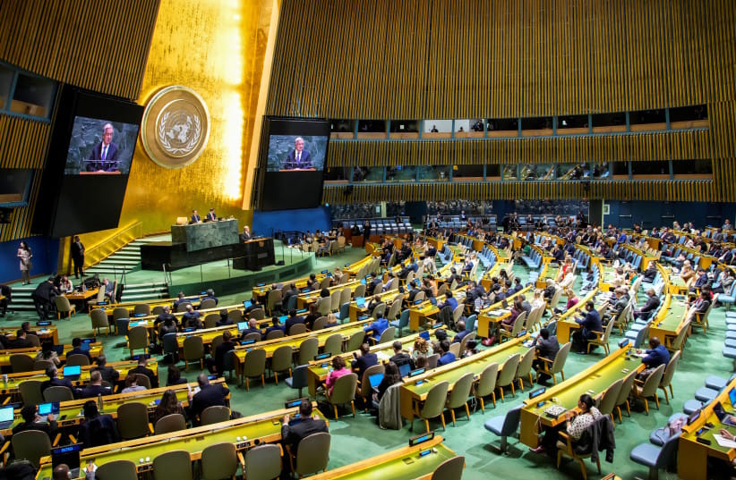United Nations Secretary-General Antonio Guterres speaks to delegates during a meeting on Nuclear Non-Proliferation Treaty at UN headquarters in New York City, US, April 27, 2026.