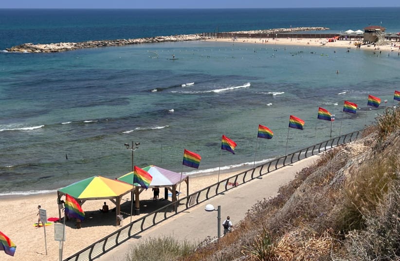 Tel Aviv's beaches decorated with pride flags ahead of the annual Tel Aviv Pride Parade.