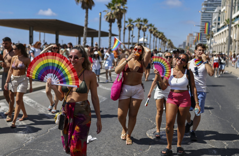 People take part in the annual Gay Pride Parade in Tel Aviv, June 12, 2026.