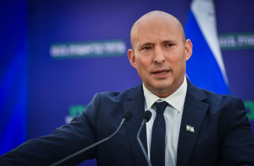 Former prime minister Naftali Bennett speaks during a press conference in Tel Aviv, June 15, 2026