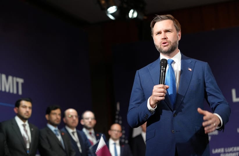 US Vice President JD Vance speaks during a quadrilateral meeting between the US, Iran, Pakistan, and Qatar at the Lake Lucerne Summit, aimed at advancing a deal to end the Middle East conflict, at Buergenstock Resort Lake Lucerne, near Stansstad, Switzerland, June 21, 2026.