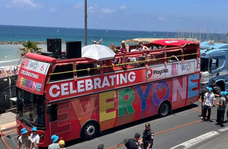 A BUS decorated for the Tel Aviv Pride Parade, June 12, 2026. (credit: AVSHALOM SASSONI)