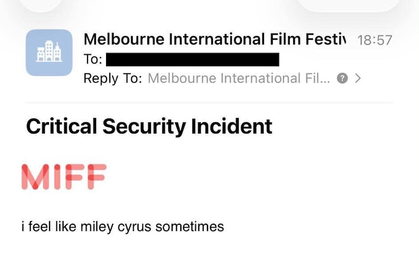 An email sent to a customer that reads "i feel like miley cyrus".