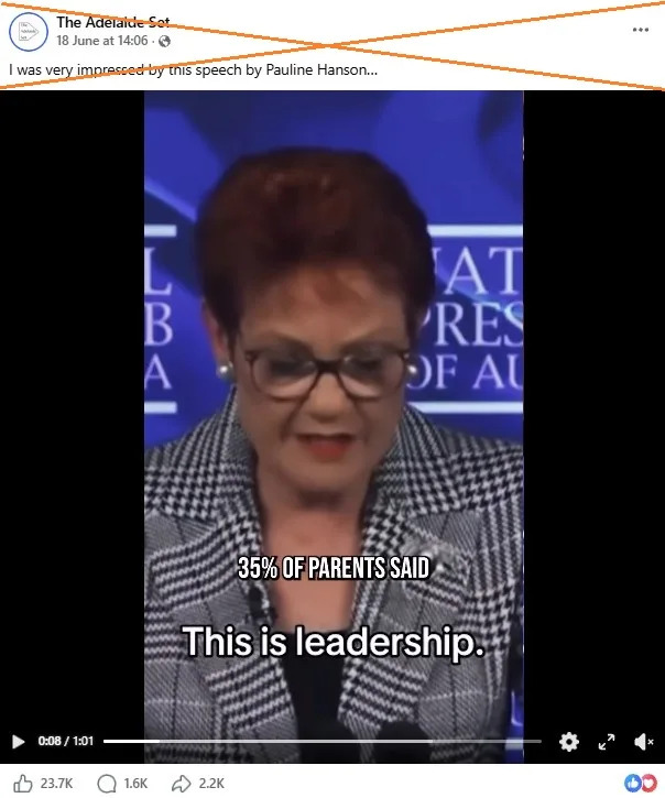 <span>Screenshot of a Facebook post taken on June 24, 2026, with an orange X added by AFP</span>