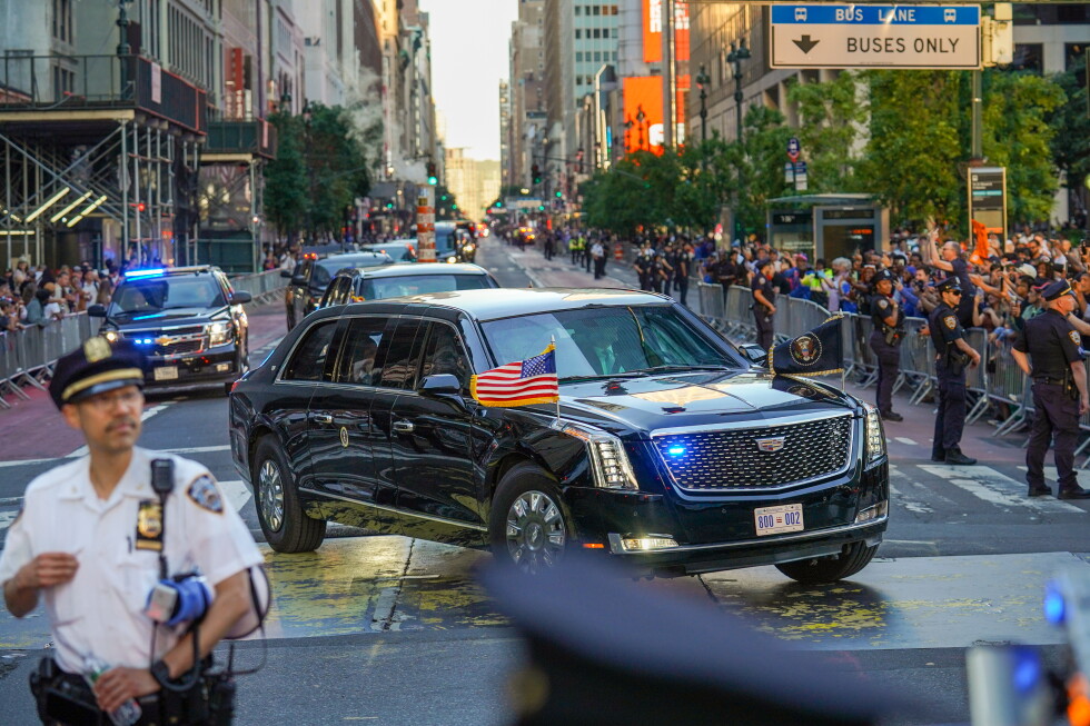 Donald Trump arrives at Game 3 of the NBA Finals in New York