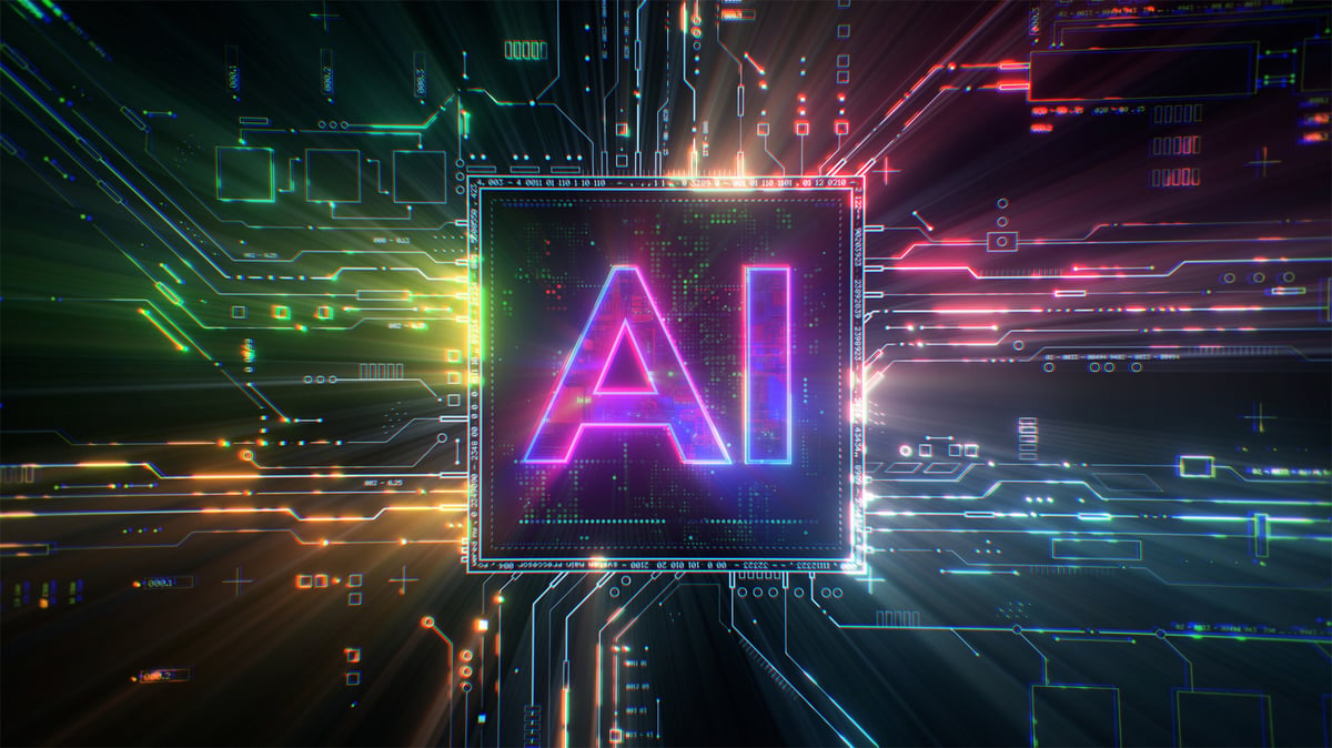 A digitalized AI chip is illuminated.
