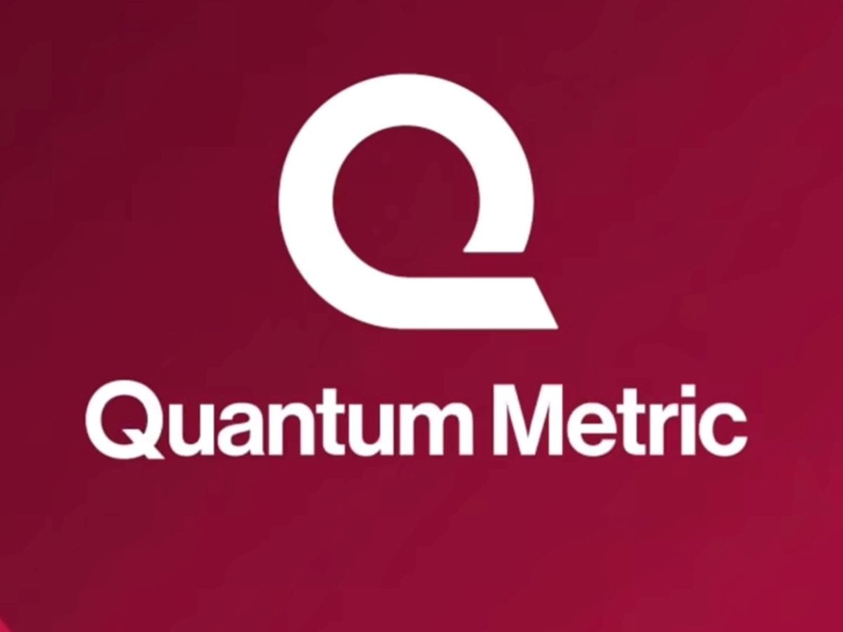 Quantum Metric logo displayed in white on a dark magenta gradient background, featuring the company's stylized "Q" icon above the words "Quantum Metric."