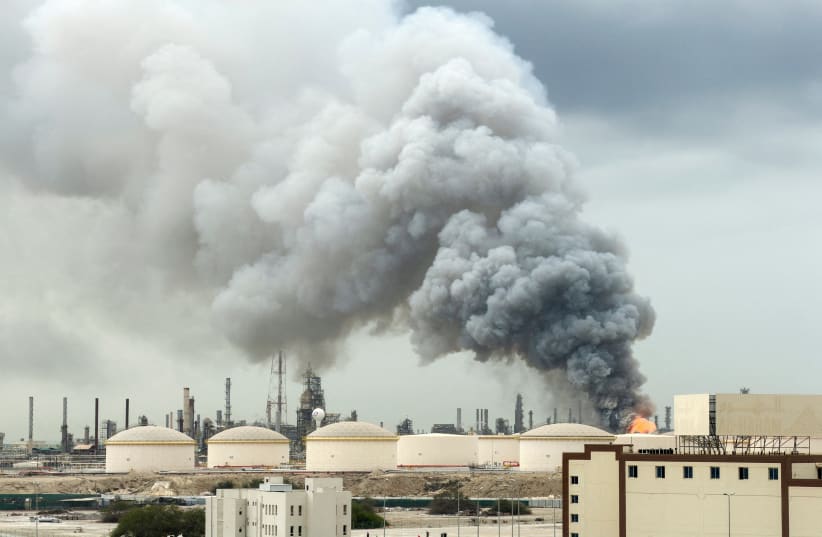 FILE PHOTO: Smoke rises following a strike on the Bapco Oil Refinery, amid the U.S.-Israeli conflict with Iran, on Sitra Island Bahrain, March 9, 2026. 
