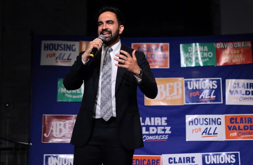 New York City Mayor Zohran Mamdani speaks during a primary-night watch party for NYC Congressional candidate Claire Valdez at 99 Scott Studio on June 23, 2026 in the East Williamsburg neighborhood of the Brooklyn borough in New York City.