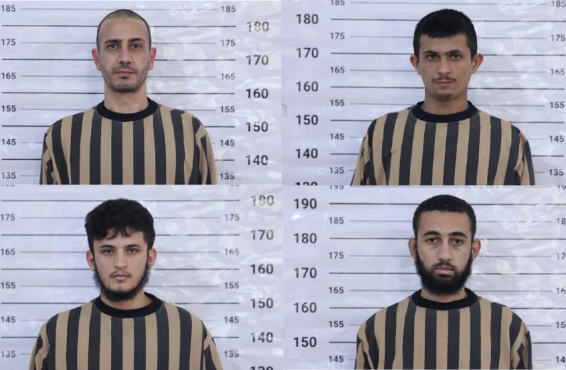 Suspected ISIS members arrested by Syria's Interior Ministry during a joint security operation with the General Intelligence Service in southern Syria.