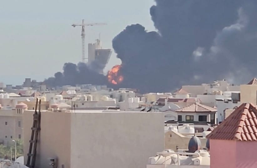 Smoke billows near the oil facility in Mangaf, Kuwait, July 18, 2026, in this screen grab obtained from a social media video.