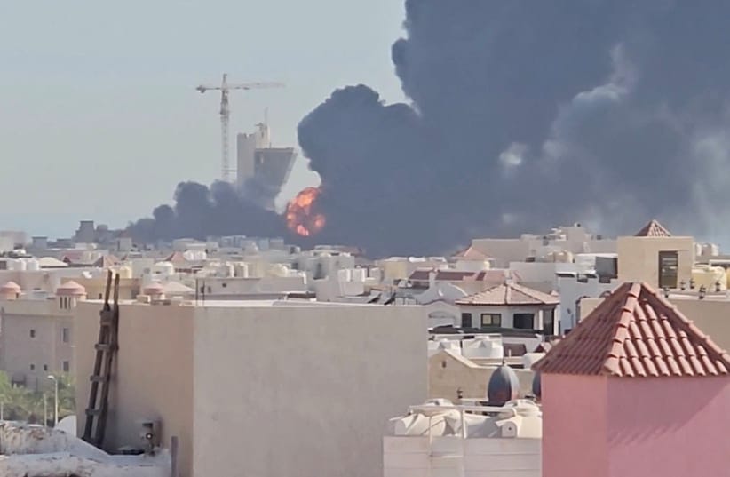 Smoke billows near the oil facility in Mangaf, Kuwait, July 18, 2026, in this screen grab obtained from a social media video.