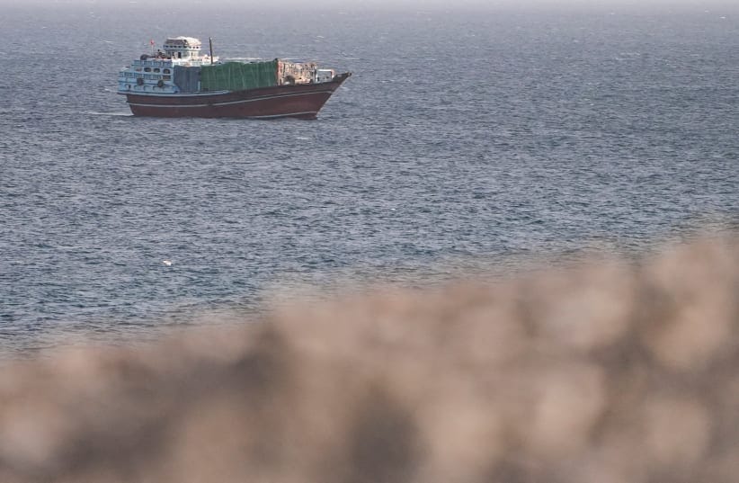 A vessel in the Strait of Hormuz, as seen from Musandam,Oman, July 16, 2026.