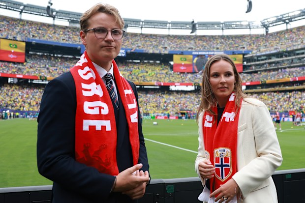 Princess Ingrid Alexandra of Norway and Prince Sverre Magnus of Norway are seen before the FIFA World Cup 2026 Round of 16 match between Brazil and Norway at New York New Jersey Stadium on July 05, 2026 in East Rutherford, New Jersey.