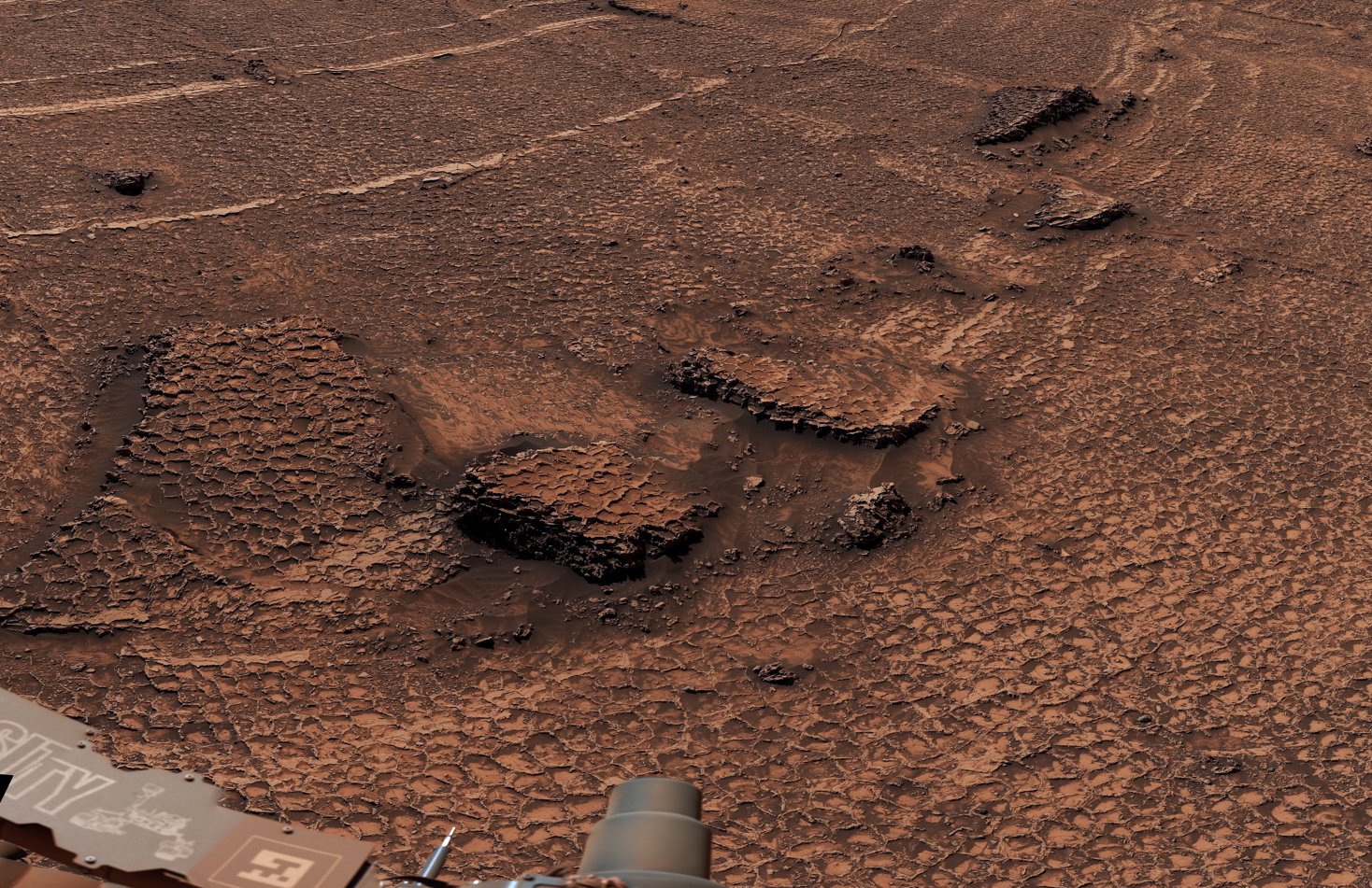 Photograph of polygonal fractures on Martian surface taken by NASA Curiosity rover