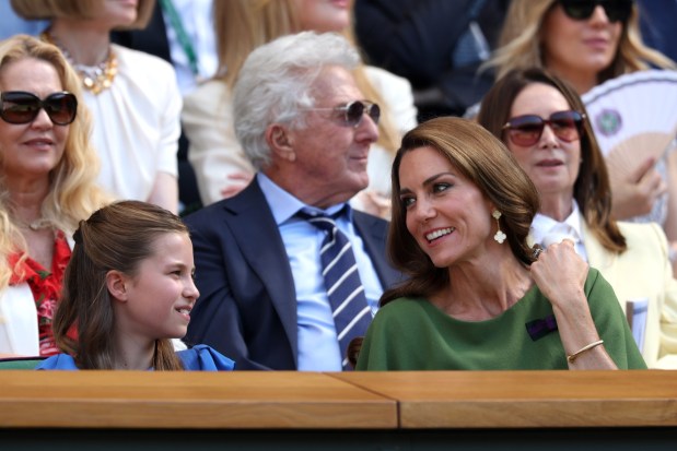 LONDON, ENGLAND - JULY 12: Catherine, Princess of Wales and Princess Charlotte attend the Royal Box on day fourteen of The Championships Wimbledon 2026 at All England Lawn Tennis and Croquet Club on July 12, 2026 in London, England. (Photo by Clive Brunskill/Getty Images)