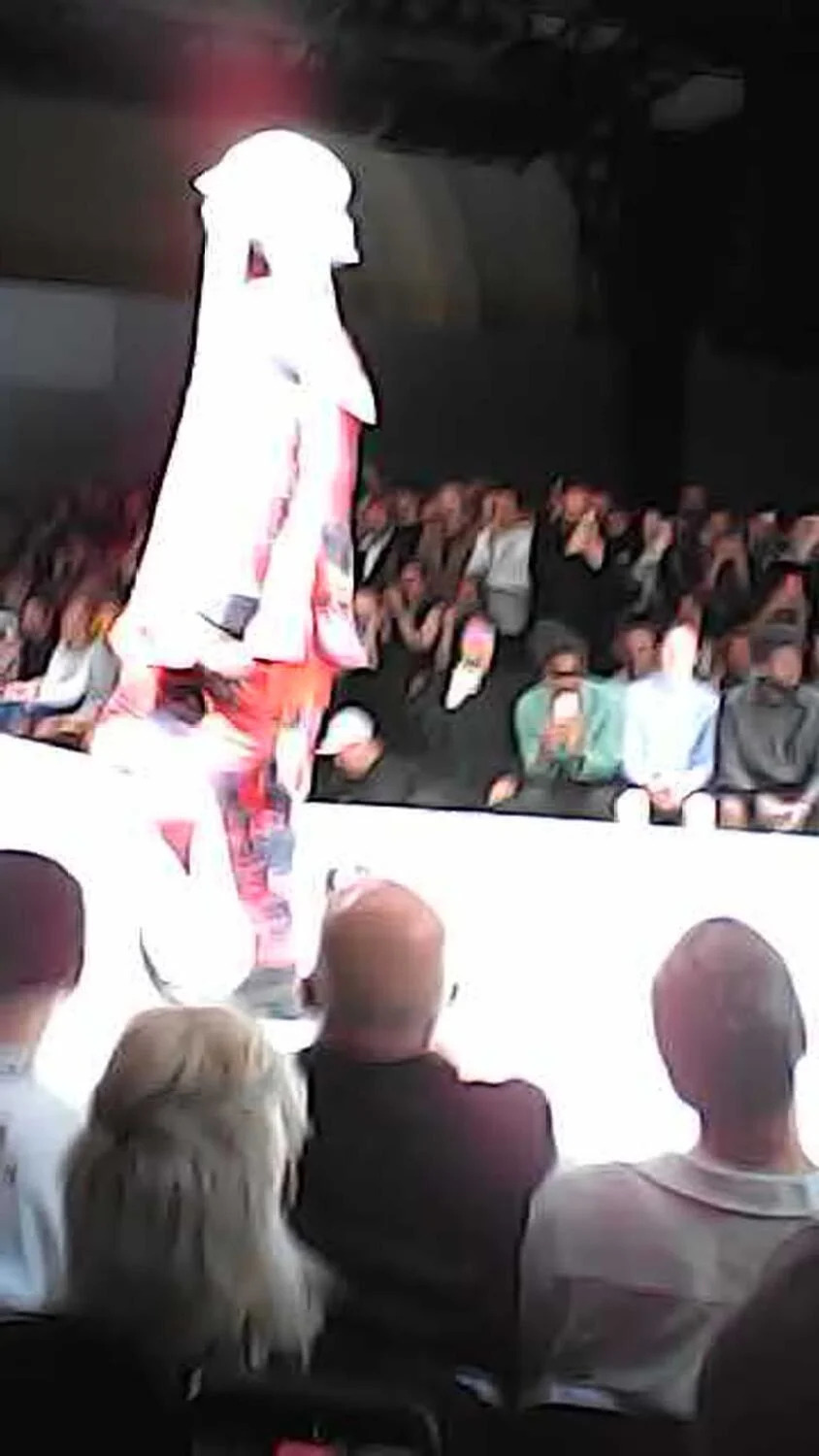 A model walks in white light